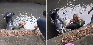 Motociclista perde o controle e cai em vala no Riacho Salgadinho; veja vídeo