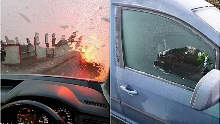 Imagens divulgadas pela polícia escocesa mostram as janelas cobertas por gelo, com uma leve abertura próxima aos retrovisores