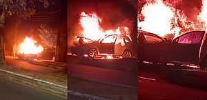 Vídeo: carro bate em poste e pega fogo nesta madrugada no Petrópolis