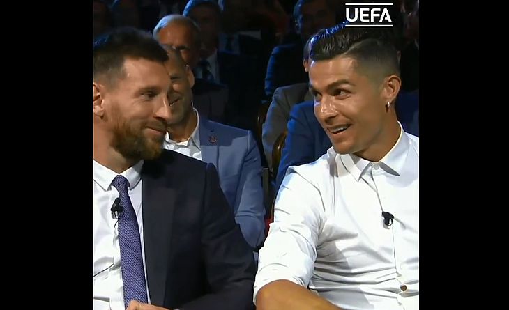 Messi e Cristiano Ronaldo em descontraída entrevista na premiação da Uefa 
