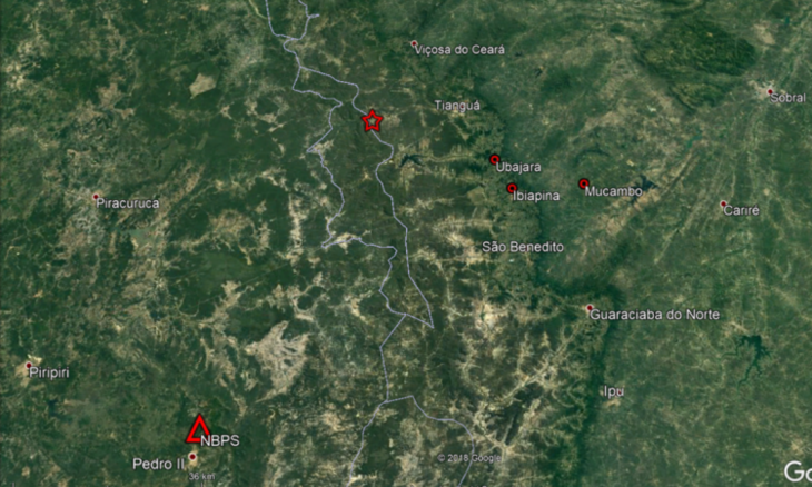 Mapa mostra locais em que o tremor foi sentido no Ceará 