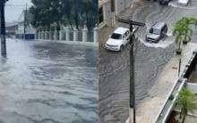 Ruas alagadas e carros submersos: veja imagens desta sexta-feira de chuva em Maceió