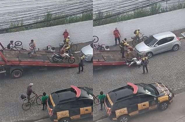 Vídeo: homem tenta tirar moto do guincho e leva empurrão de agente do DMTT