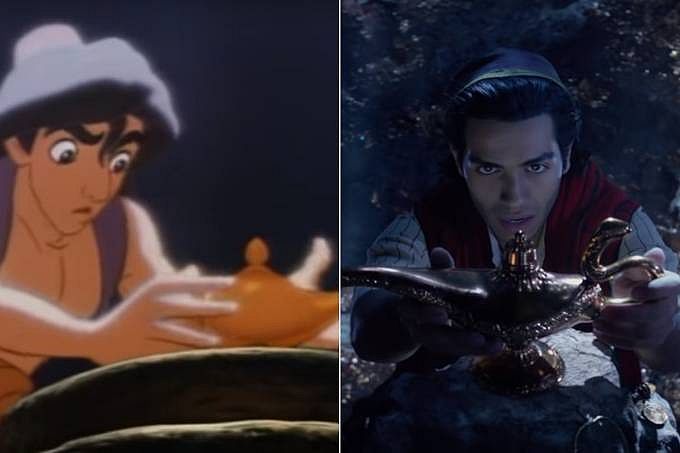 Cenas da animação de 'Aladdin' (1992) e do live-action (2019) 